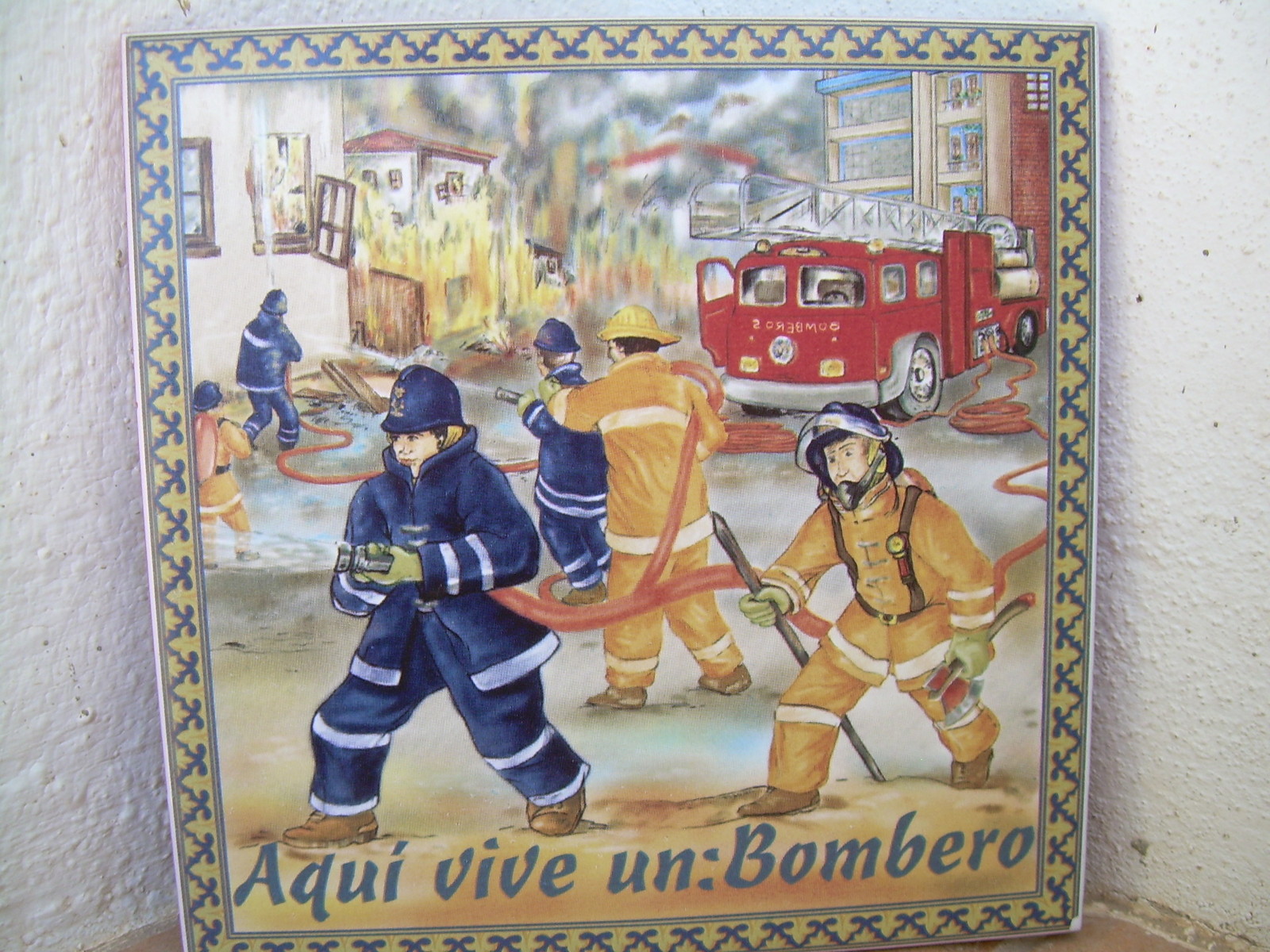 Spanish Tile , FIREFIGHTER FIRE MAN Tile Made In Spain Bomberos, Wall