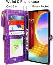 LG Velvet 5G Wallet Case Premium PU Leather Flip Zipper Card Slots Bling... - $45.79