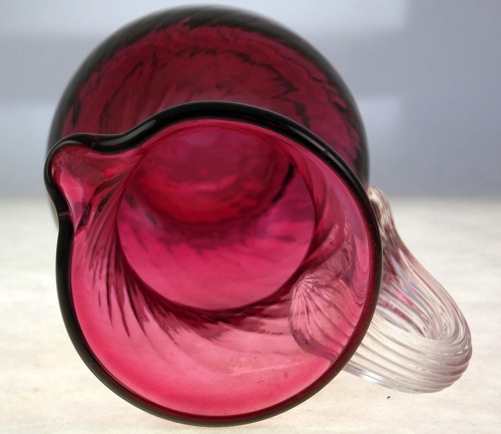 Vintage Kanawha Art Glass cranberry optic swirl mini pitcher Other