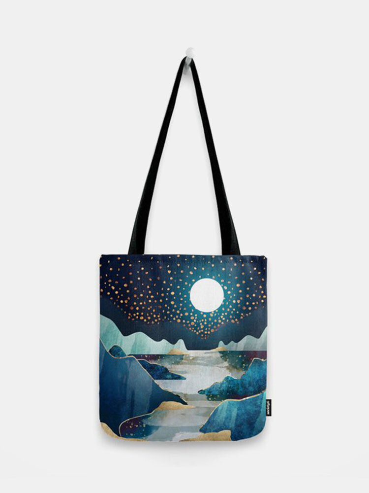 Moon Glow Mountain Treetop Print Bag Shoulder Bag Tote