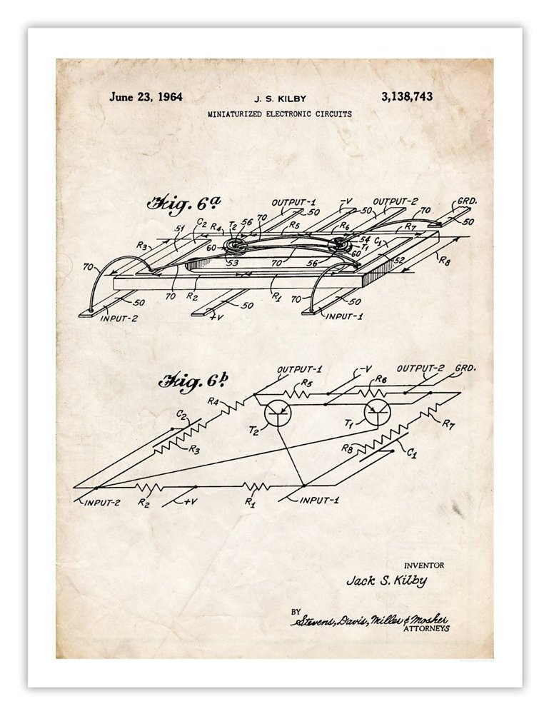 FIRST COMPUTER MICROCHIP INVENTION POSTER 1964 US PATENT PRINT 18X24