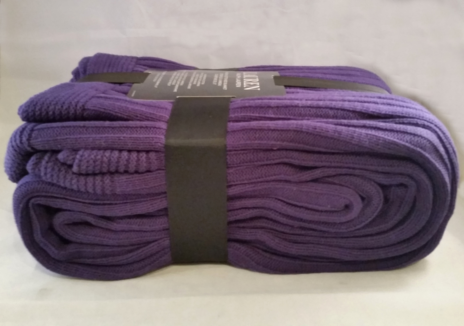 Ralph Lauren Ribbed Sweater Knit Cotton Blanket Queen Full Purple 60