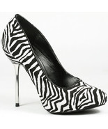 Black White Zebra High Silver Heel Platform Pump 6.5 us Qupid Mermaid-01 - $24.99