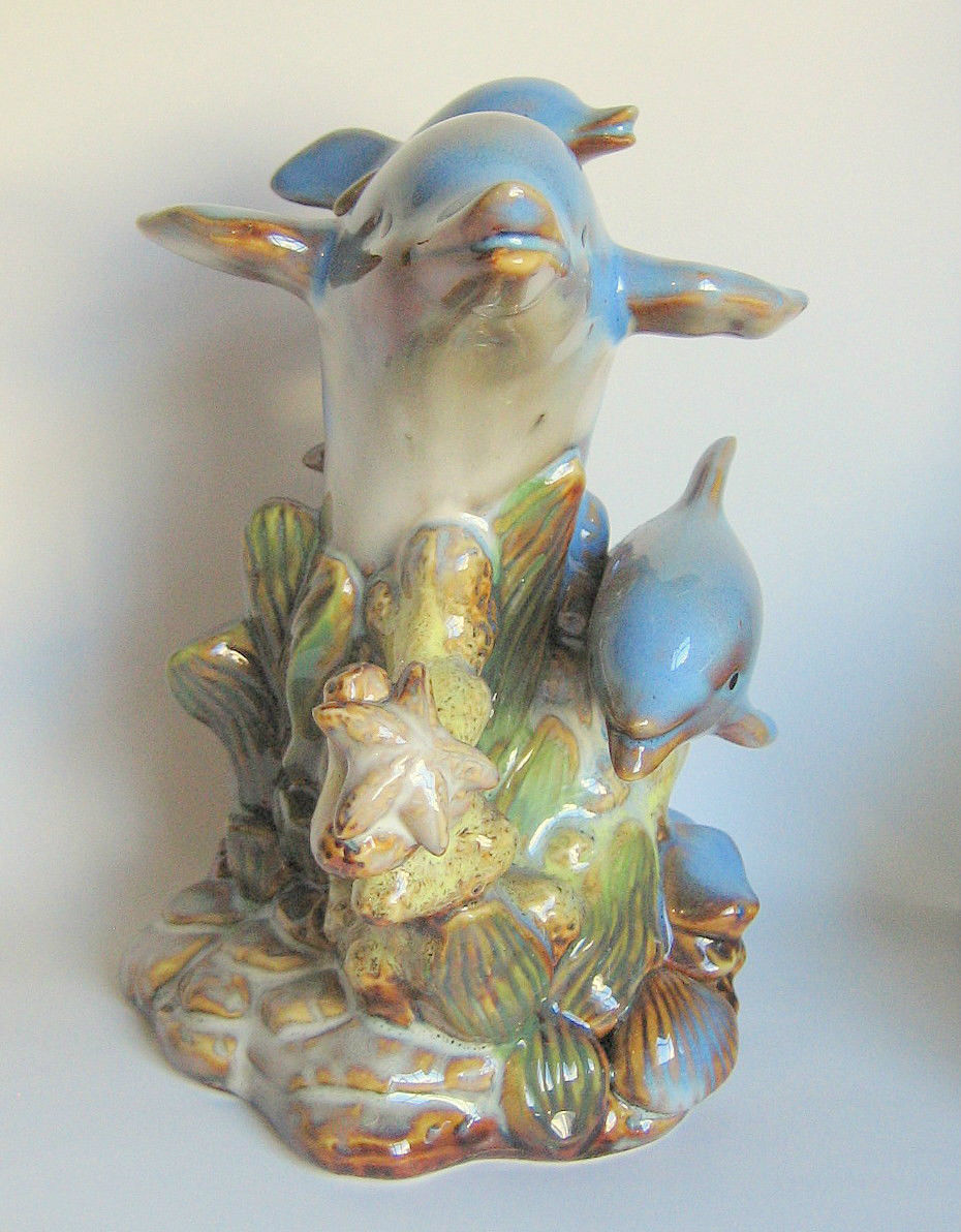 Dolphin Trio Ceramic Figurine Marine Curio - Figurines