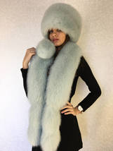 Arctic Fox Fur Collar 50' & Full Fur Hat Mint Color Fur Set Three Fur Tails Boa image 3