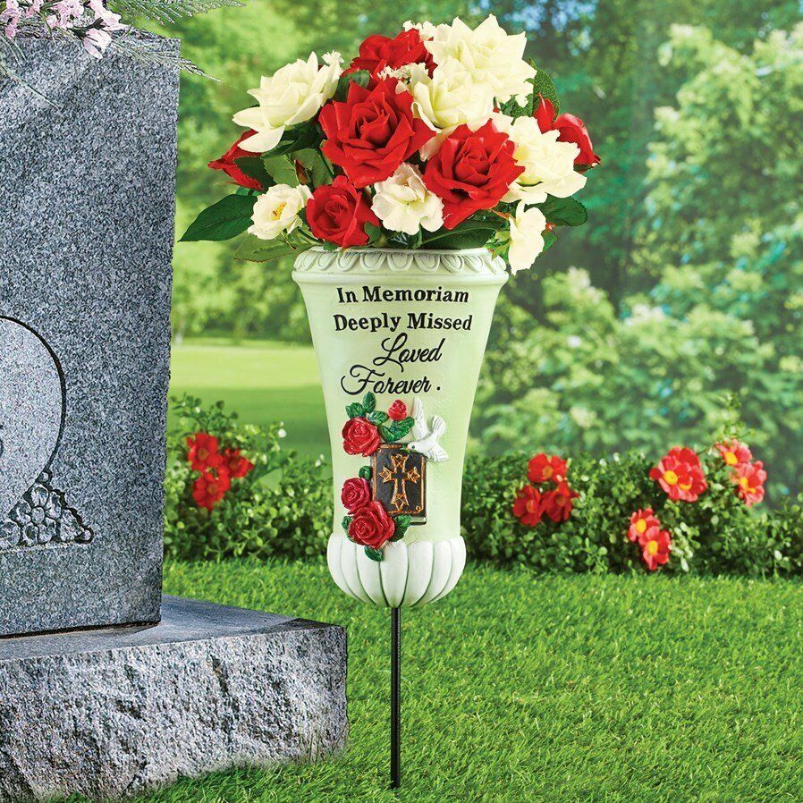 Bible Roses and Dove Loved Ones Gone Memorial Cemetery Staked Flower ...