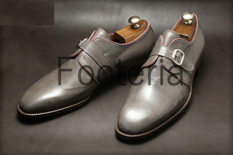 Handmade men gray shoes, monk strap shoe for men, men leather shoes