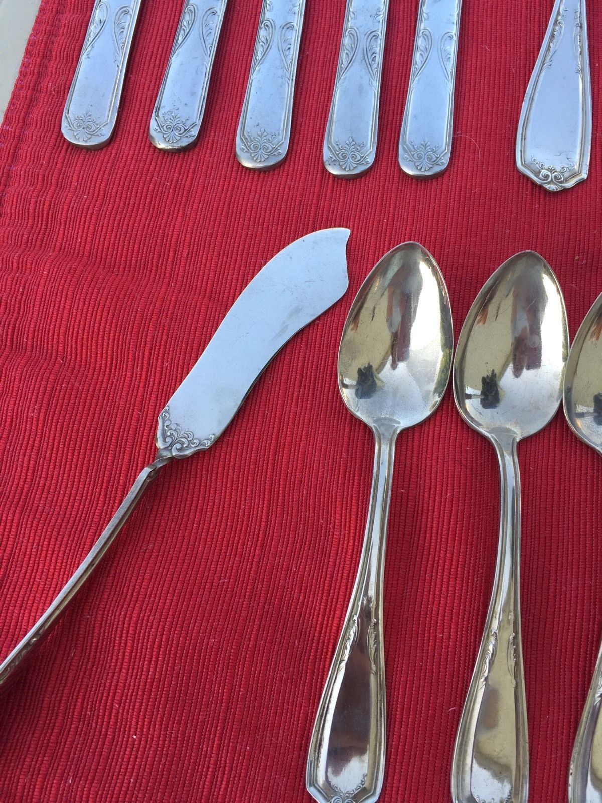 Antique Rogers & Bro Nickel Silver Flatware Knives Soup Spoons Butter