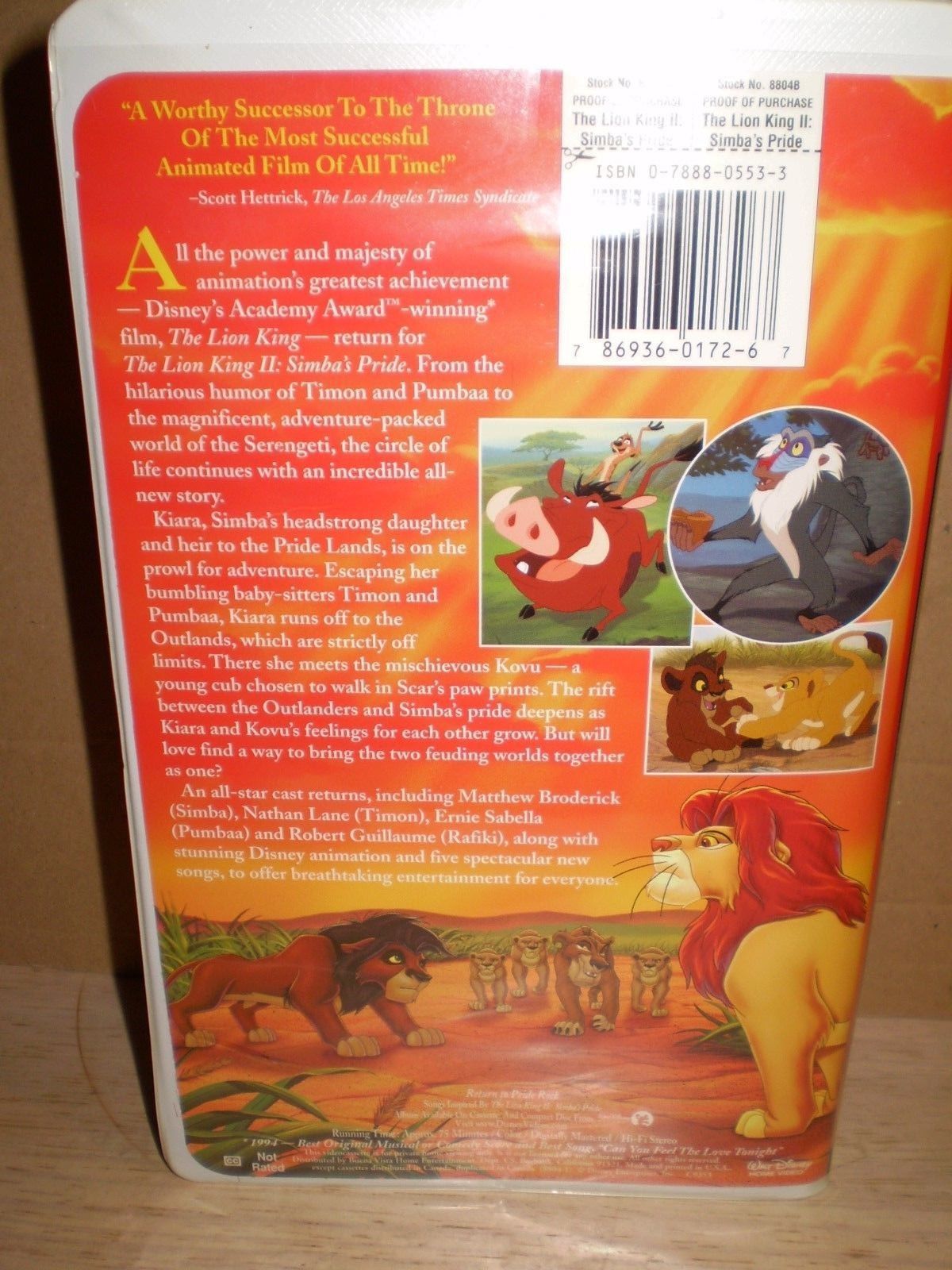 Walt Disney Home Video Vhs Tape The Lion King Ii Simba S Pride My Xxx Hot Girl 6656