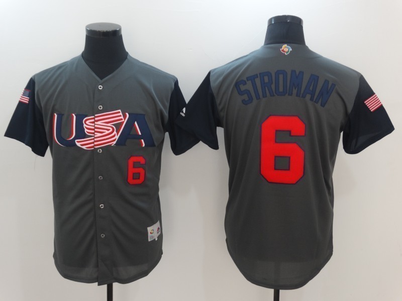 Men's USA World Baseball Classic #6 Marcus Stroman Jerseys Grey Sewn on Baseball - Baseball-MLB