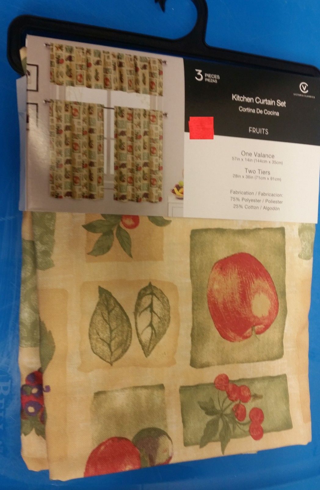 Primary image for 3 pc. Curtains Set: Valance (57"x 14") & 2 Tiers (28"x36") FRUITS & APPLES by VC