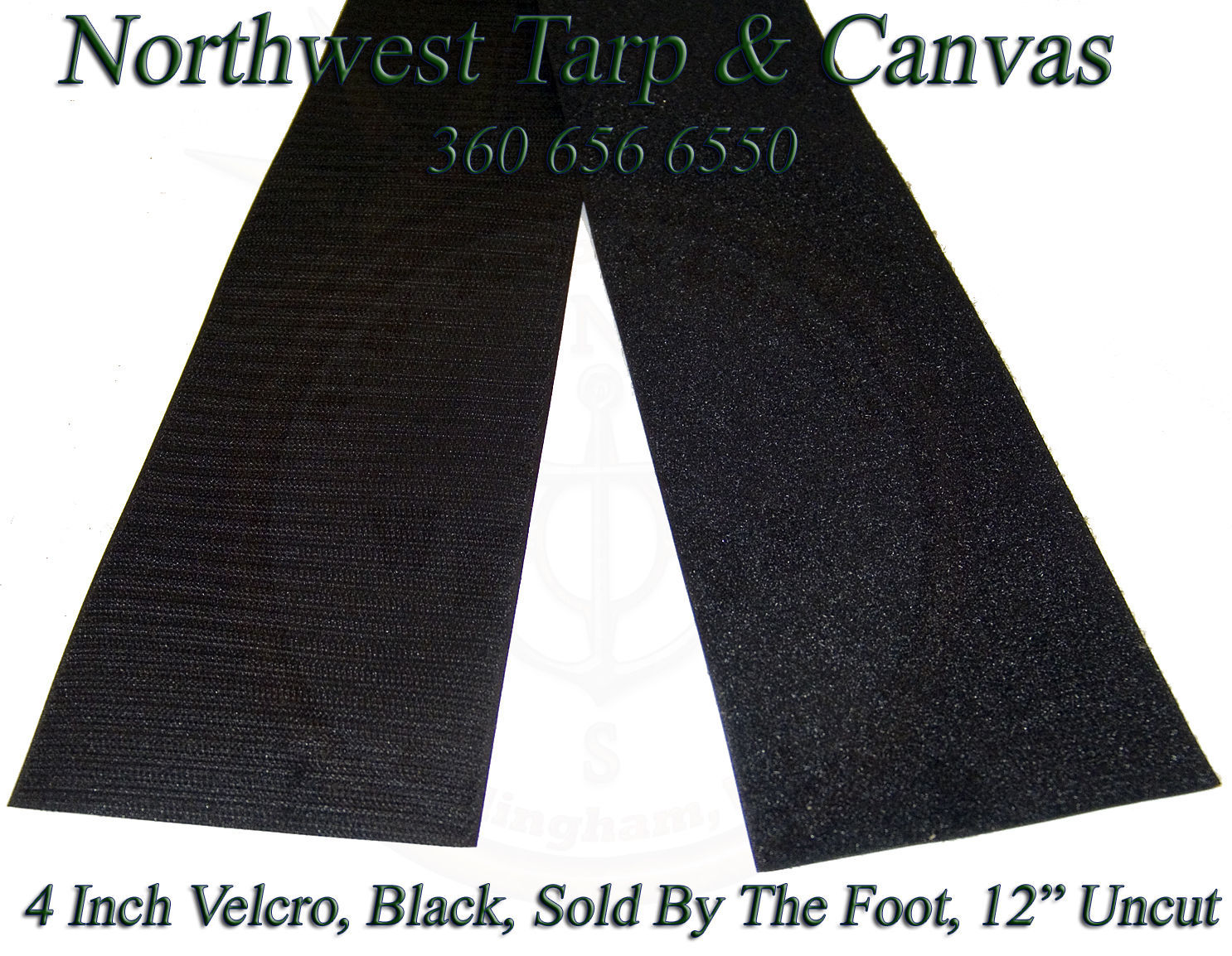 Velcro 4" Inch, Hook & Pile Tape, Black, Sewon Type, 12 Inch Uncut