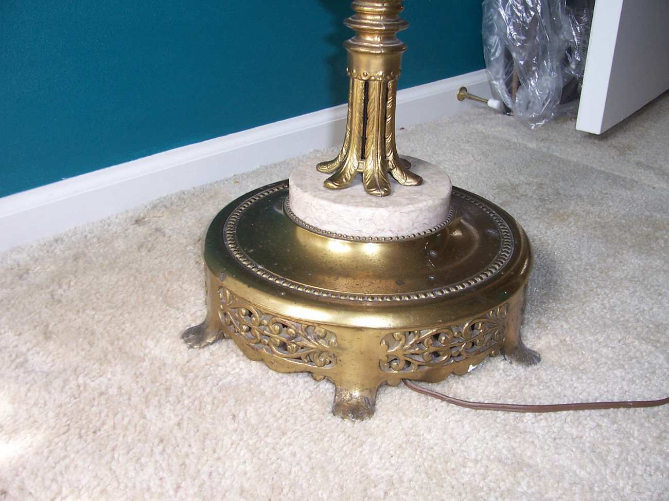 Antique Brass and Marble Base Floor Lamp with Decorative Finial - Floor