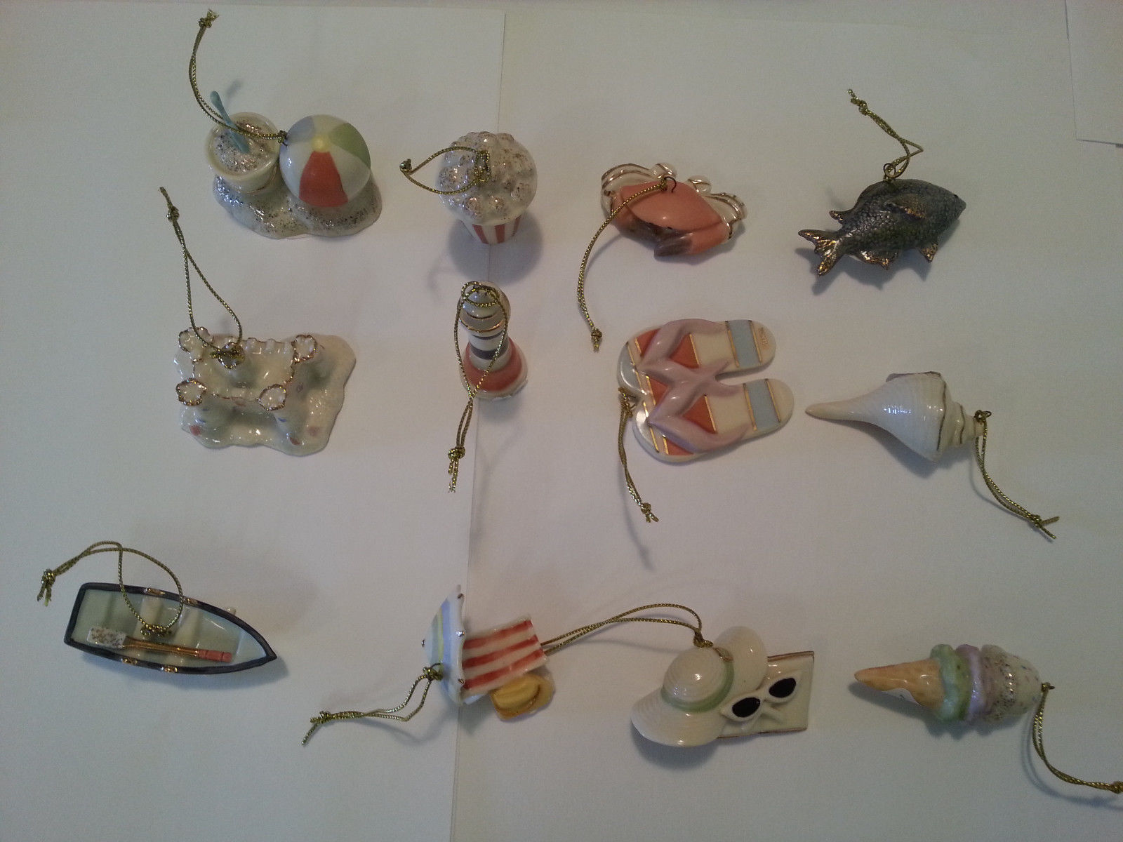 Lenox Summer Miniature Tree Ornaments Set of 12 Sand Castle Boat Beach