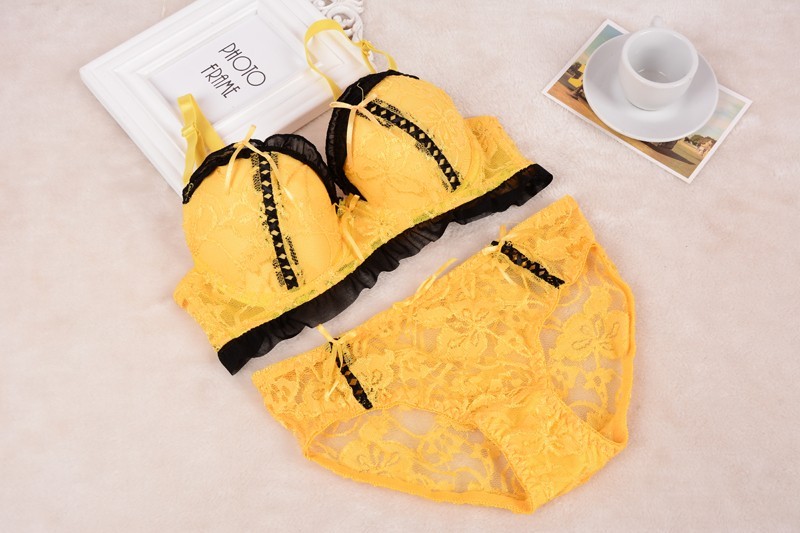 Image of Sexy Push Up Lace Bra and Thong Sets Women Underwear Sets YELLOW