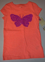 Cherokee Girls Peach Short Sleeve Butterfly Top Shirt Size S 6/6X  NWT - $6.99
