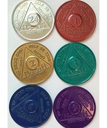 6 AA Tokens Medallions Chips Aluminum Set 1 2 3 6 9 Month &amp; 24 Hour Hour... - $5.93