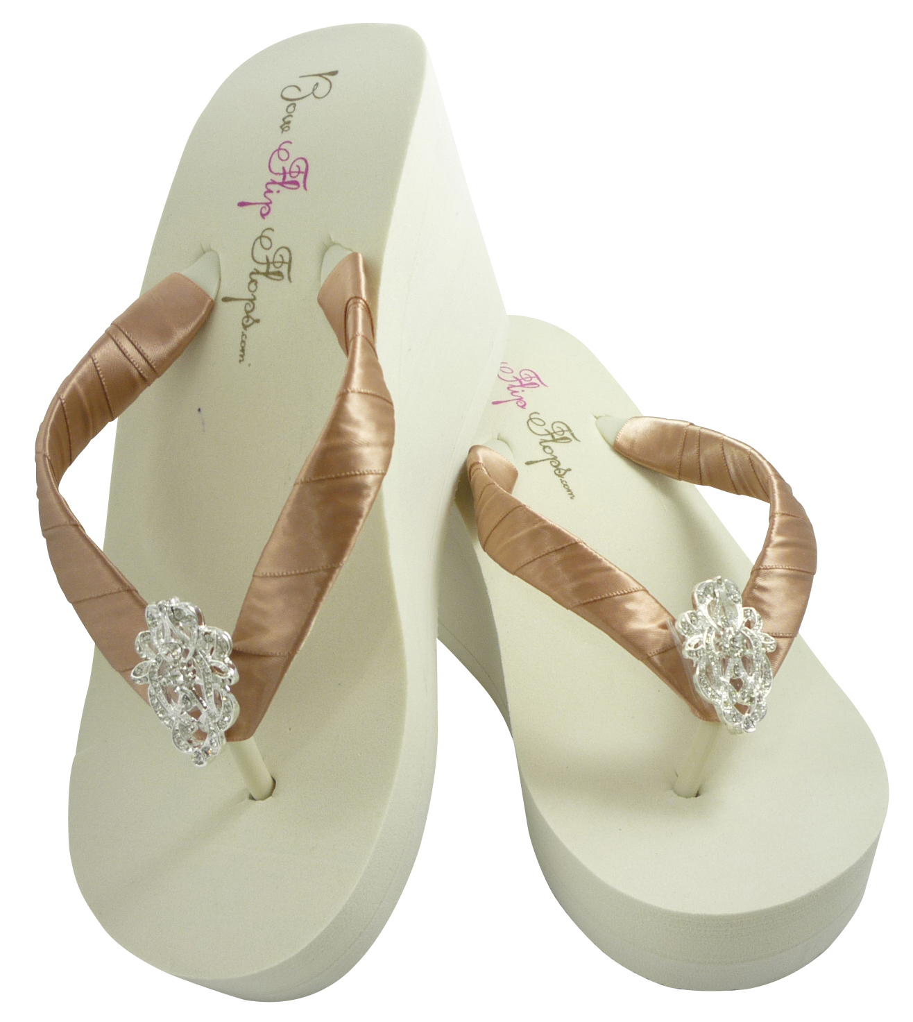Hot Pink Lace & White Wedge Flip Flops for Wedding Sandals - Beach - Sandals & Flip Flops