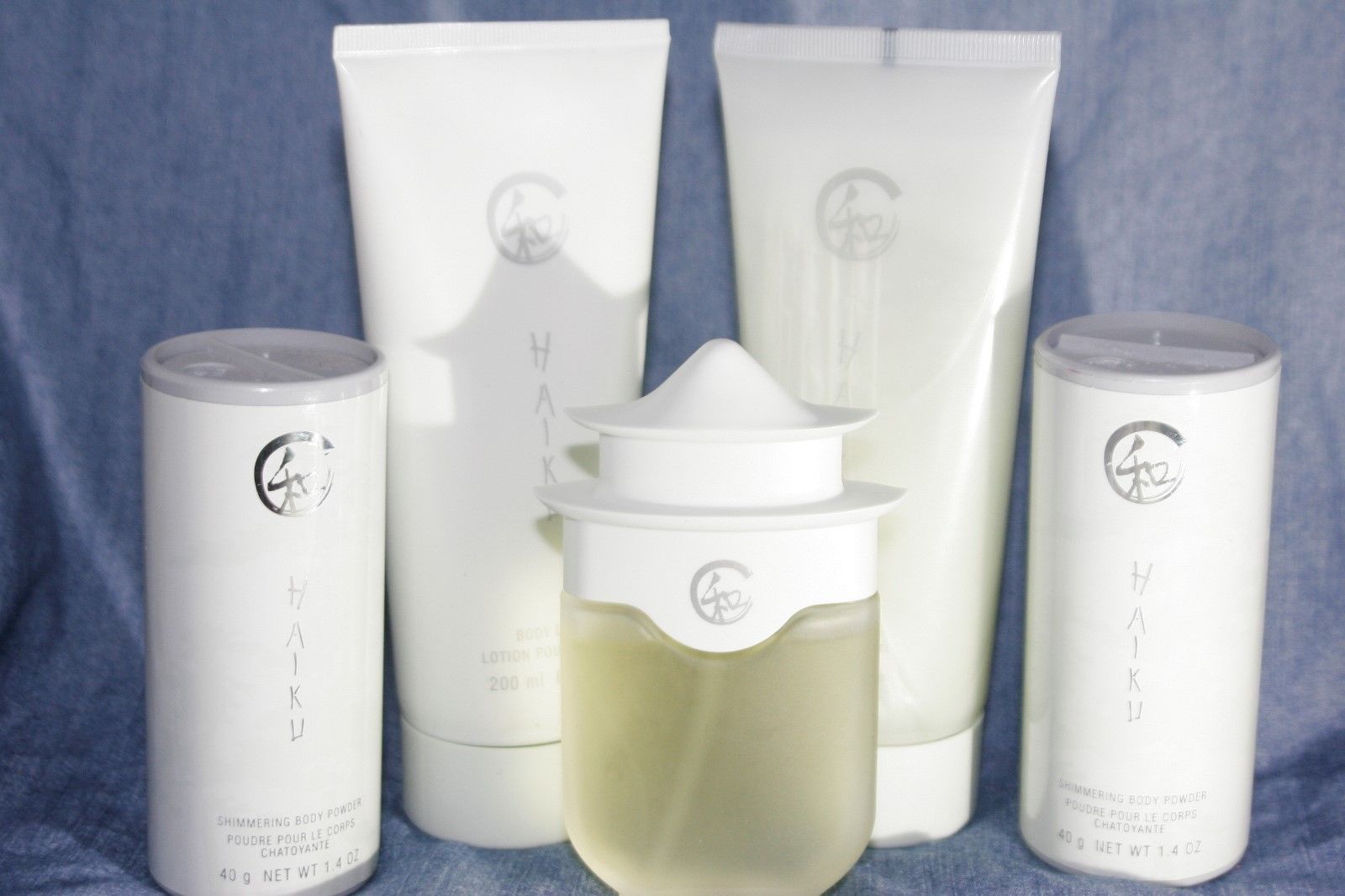 Avon HAIKU 5 piece Perfume, Body Lotion, (2) Powder, Shower Gel Bath