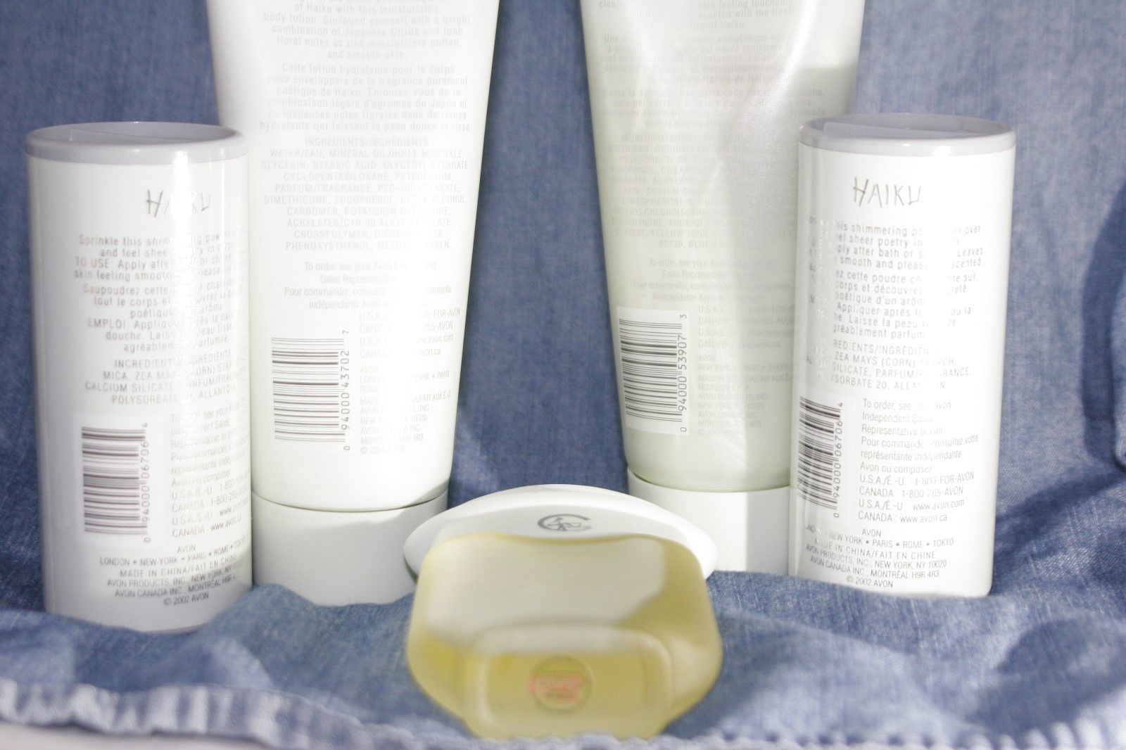 Avon HAIKU 5 piece Perfume, Body Lotion, (2) Powder, Shower Gel Bath