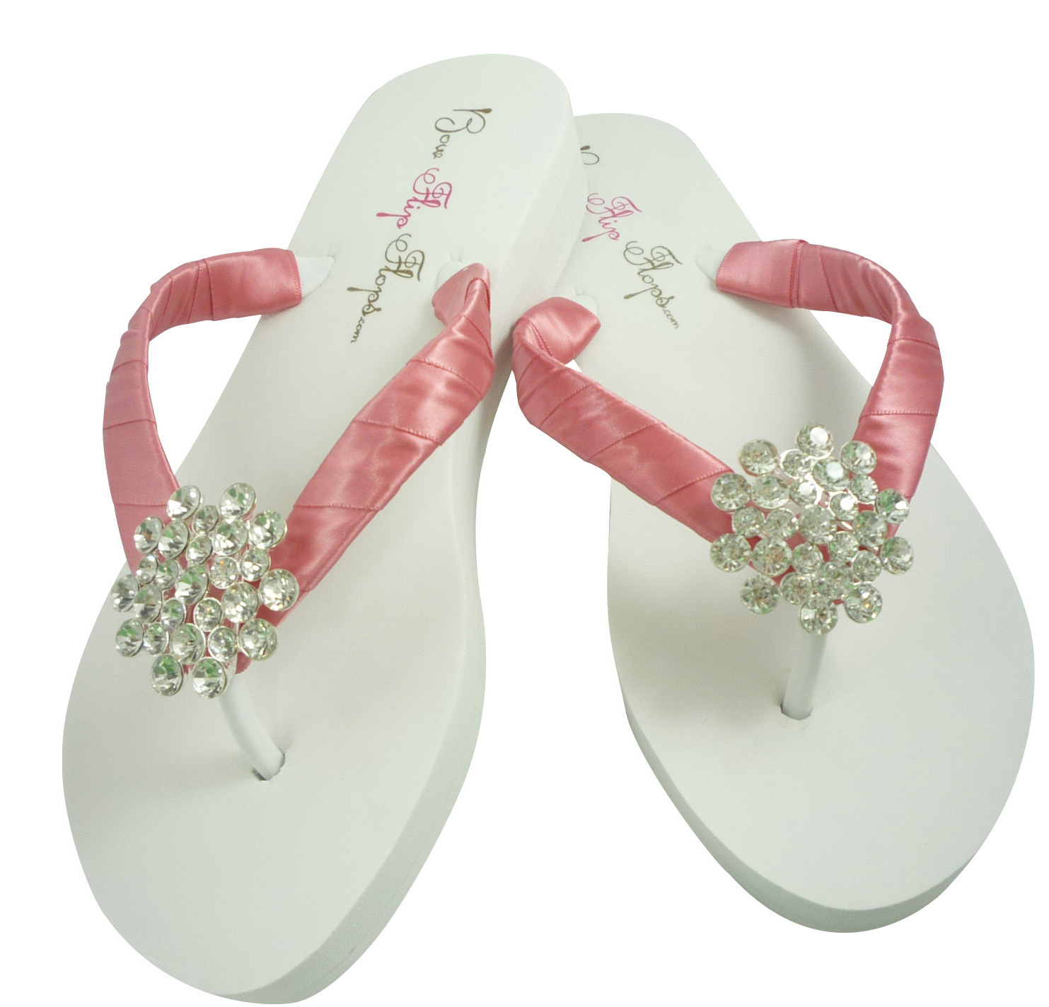 Fuchsia Pink Jeweled Satin Wedding Flip Flops/ Ivory White - Sandals ...