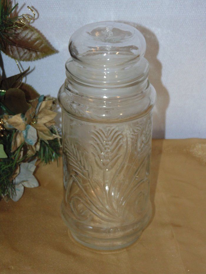 Glass Canister Jar Mr. Peanut Wheat Pattern Vintage Planters 1982