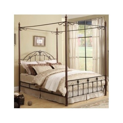 Metal Canopy Bed Poster Antique Wrought Iron King Headboard Footboard
