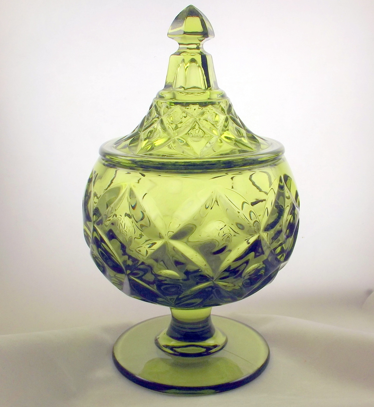 Fostoria Henry Ford Museum Four Petal candy dish olive green 1960s Other