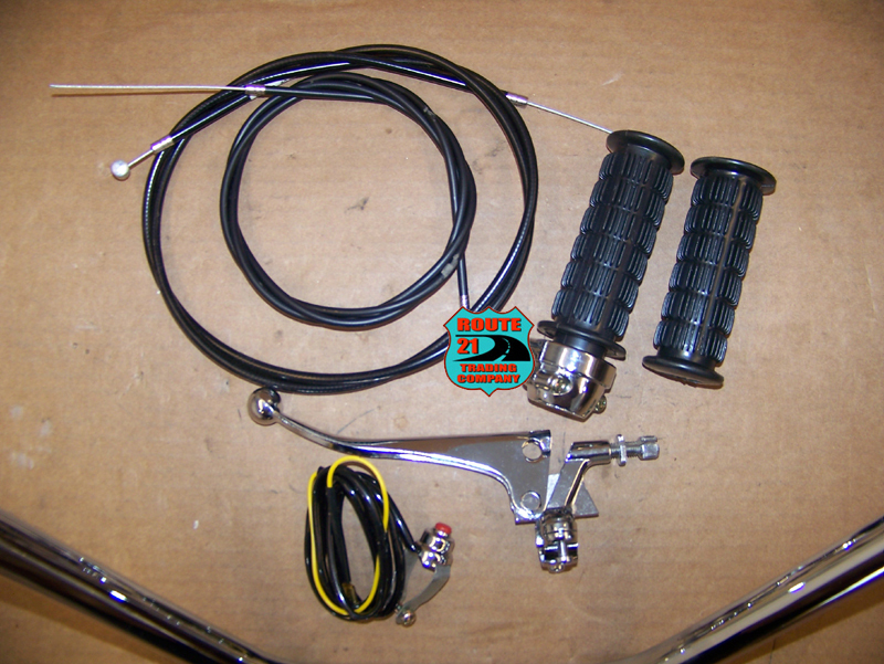 Vintage 7/8" mini bike chrome Ape hanger handlebar kit w/ throttle