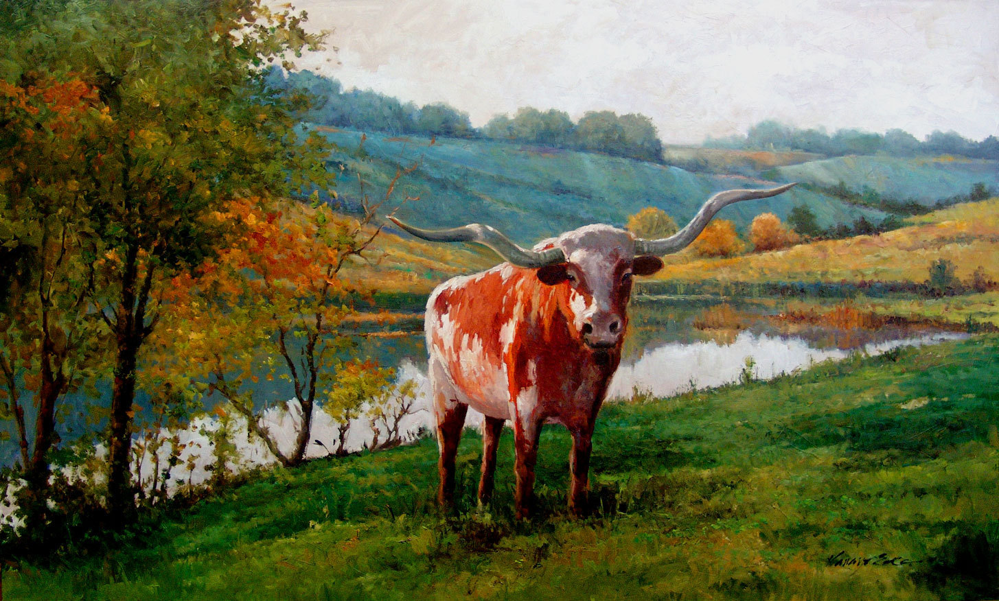 LARGE 36x60 Texas Longhorn Original oil painting on canvas. The Ranch