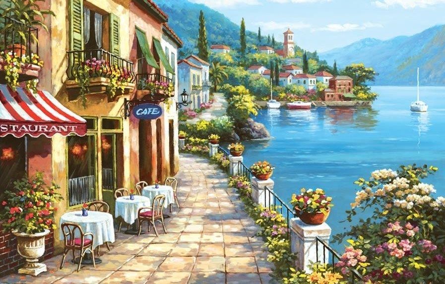 italy landscape scene cafe unique Poster wall art PERSONALIZE FREE