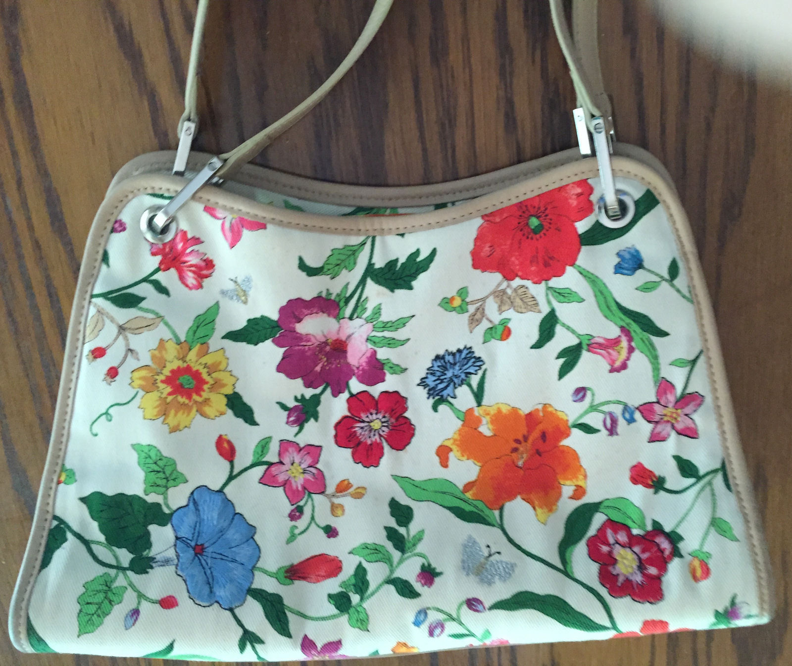 Talbots Purse CanvasLeather TrimSpring Floral Satchel Tote Handbag