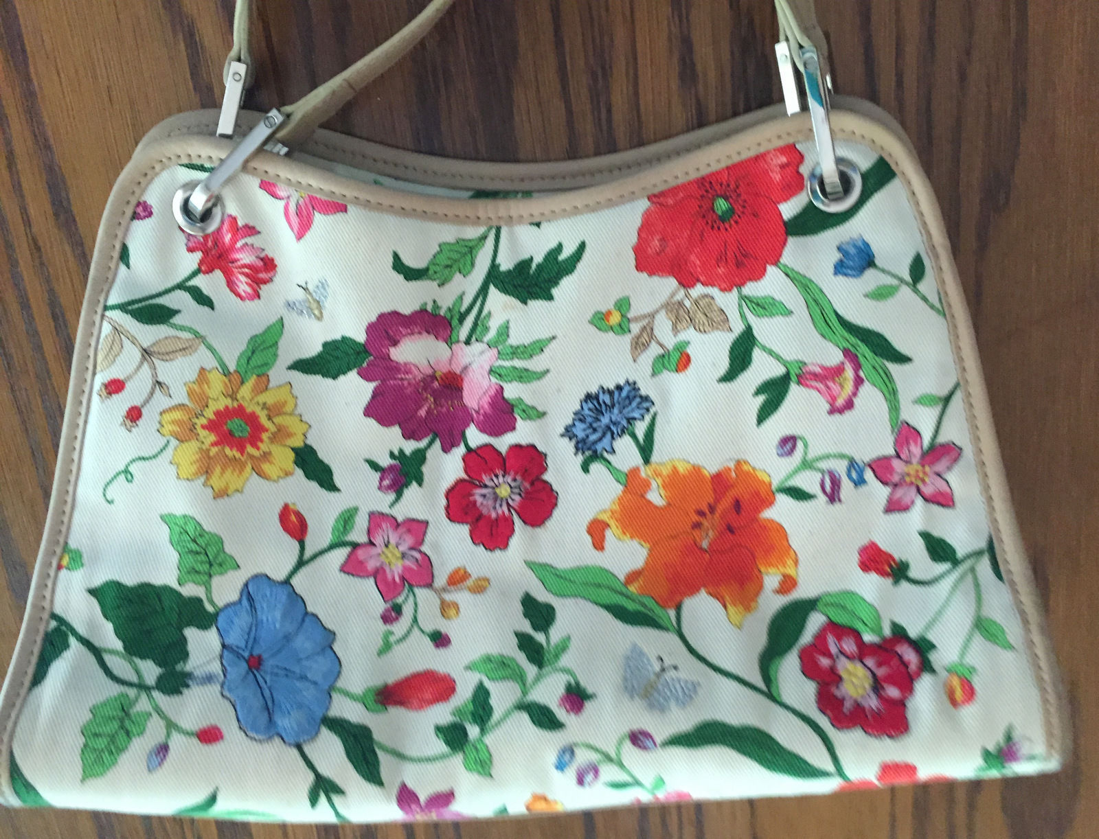 Talbots Purse Canvas-Leather Trim-Spring Floral Satchel Tote Handbag ...