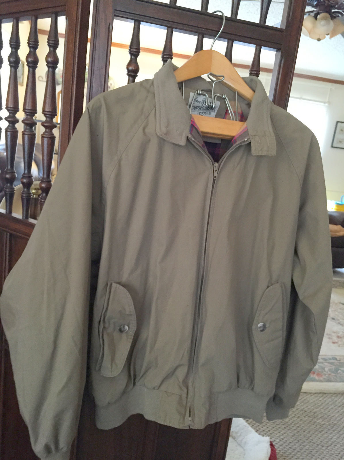 Vintage Sears Roebuck Lined Dark Tan Jacket Zip Front Knit Cuffs Mens L