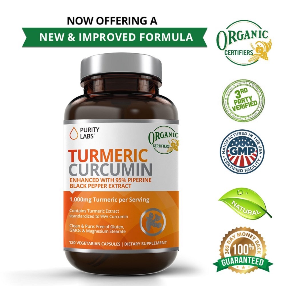 Purity Labs Organic Turmeric Curcumin Supplement – 1100mg, 120 Caps ...