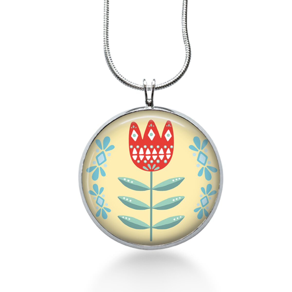 Folk Art Tulip Necklace Easter Jewelry Handmade Art Pendant