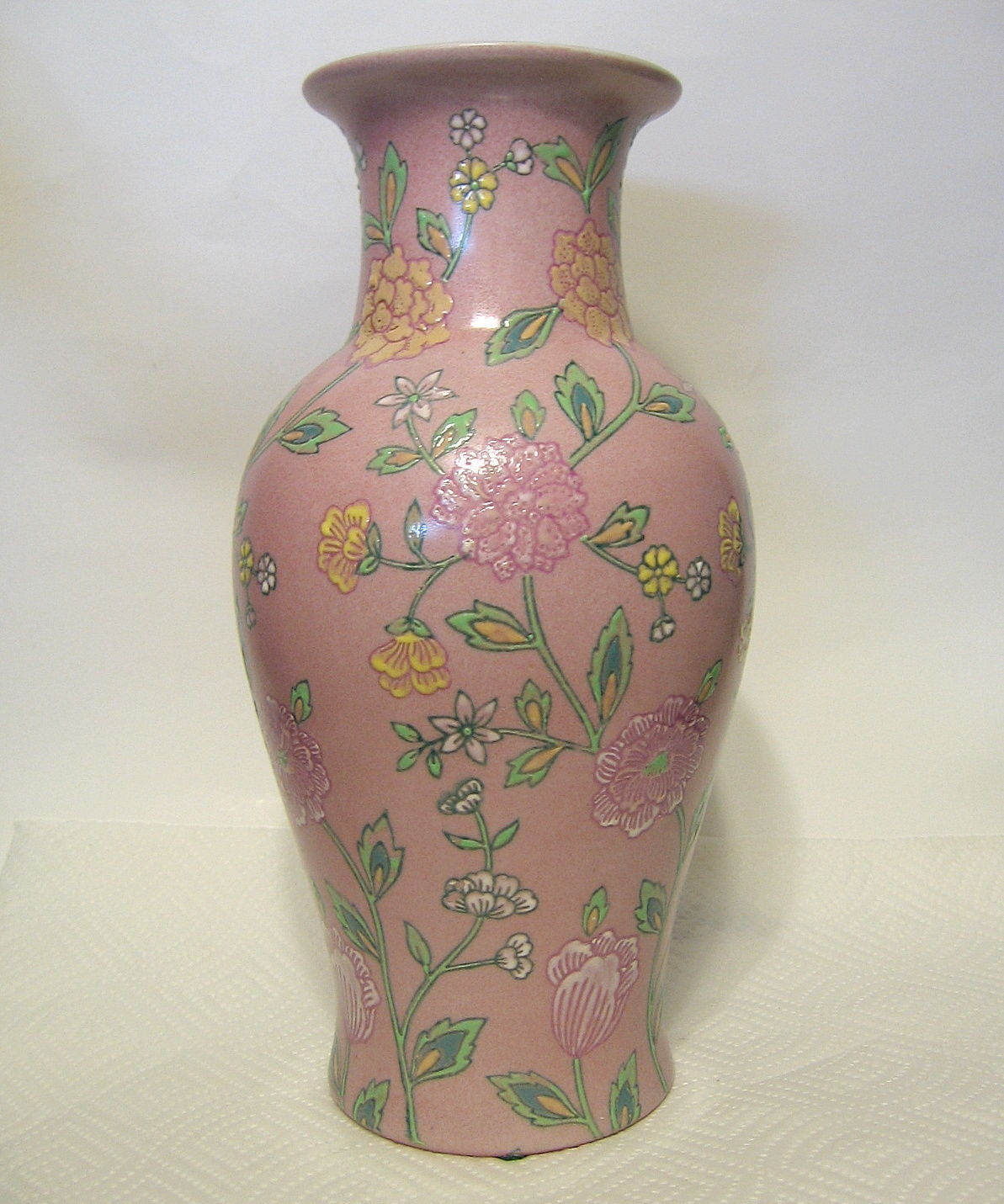 Large Floral Pink Chinese Vase Hand Painted Ceramic Vases