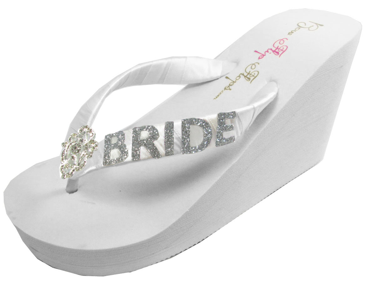 white wedge flip flops wedding