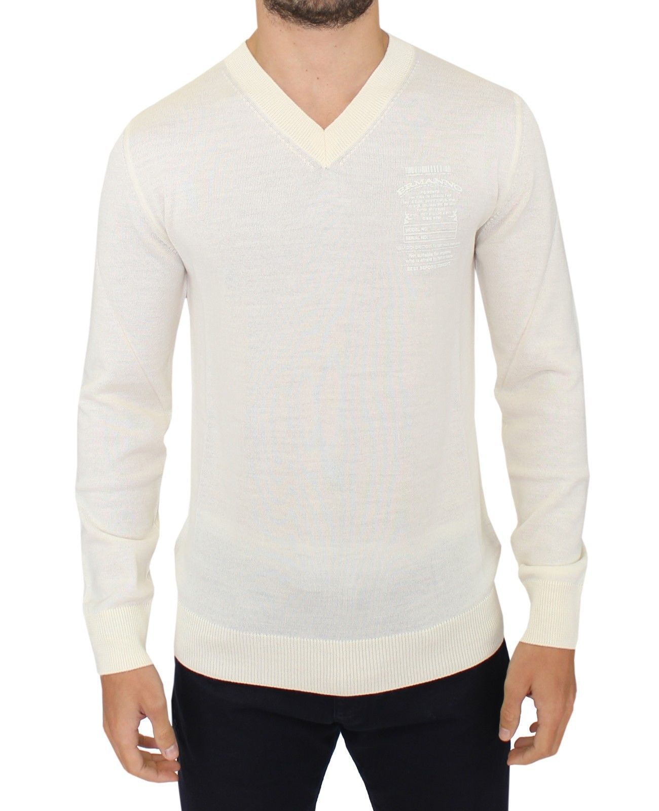 Off White Wool Blend V-neck Pullover Sweater - Sweaters