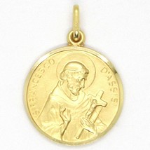 18K YELLOW GOLD ST SAINT FRANCIS FRANCESCO ASSISI MEDAL, MADE IN ITALY, 19 MM image 1