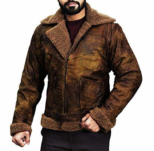 B3 Distressed Bomber Fur Shearling RAF Brown Aviator Real Leather Jacket For Men