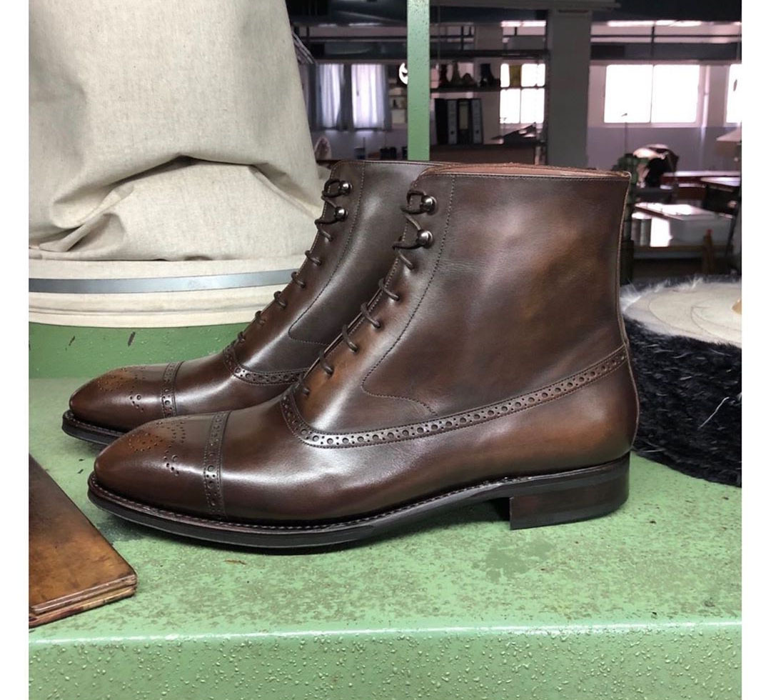 Bespoke Men's Dark Brown Ankle High Leather Boots, Handmade Dress ...