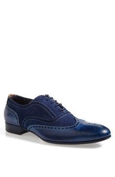 New Handmade mens wingtip Navy blue suede and leather formal shoes 2019