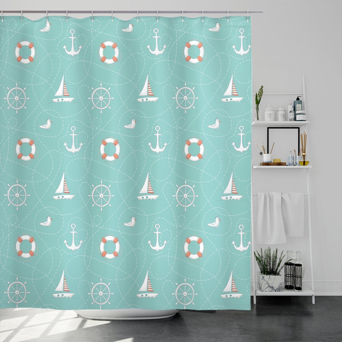 Nautical Seagull Helm Shower Curtain - Shower Curtains