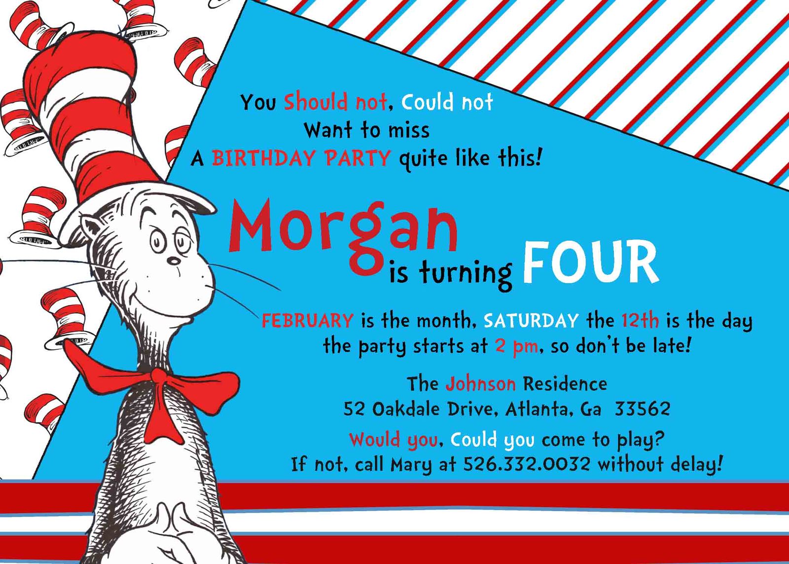 Cat in the hat dr. seuss baby shower personalized invitation birthday ...