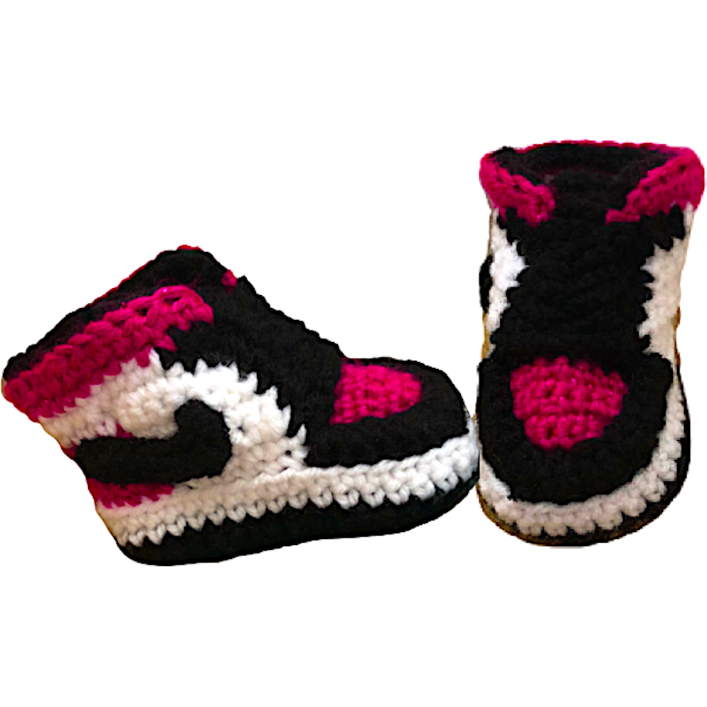 57.Air J 1 High Glitter Pink Baby Crochet Shoes