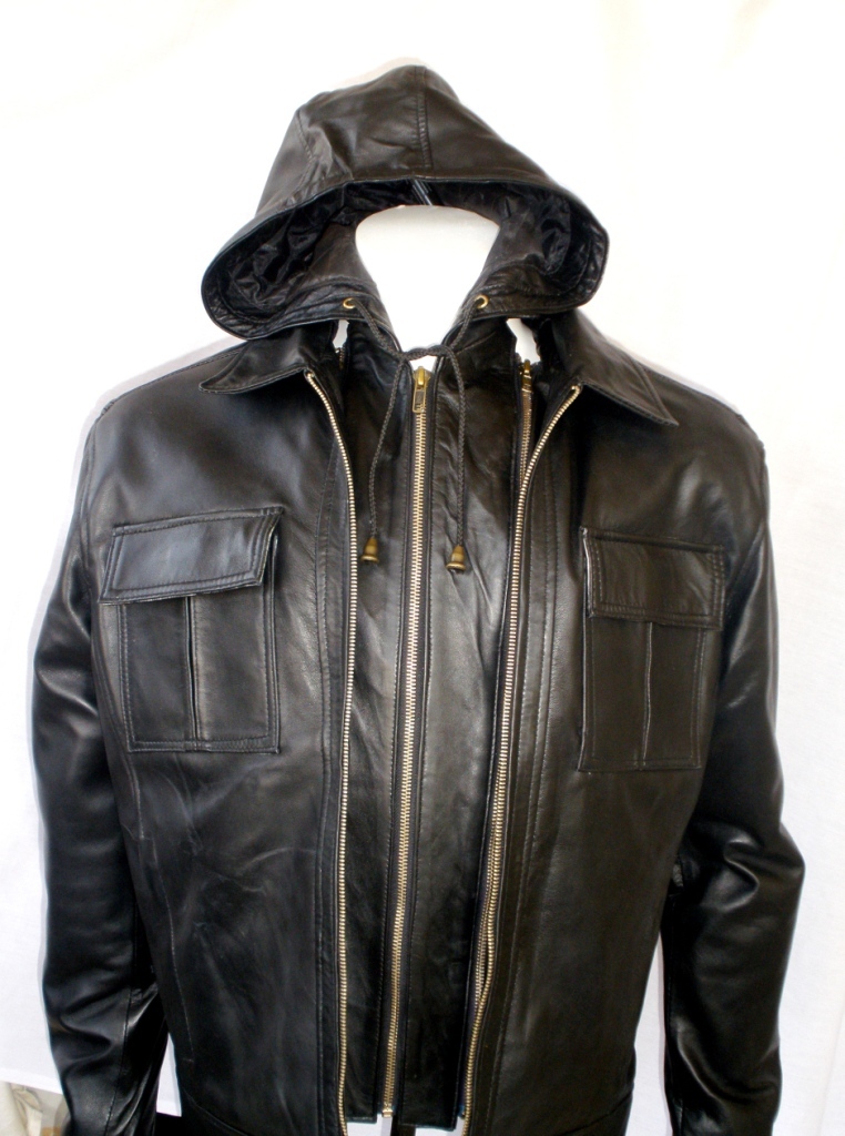 Men's Remove able Hood Bomber Leather Jacket Style M34 Outerwear