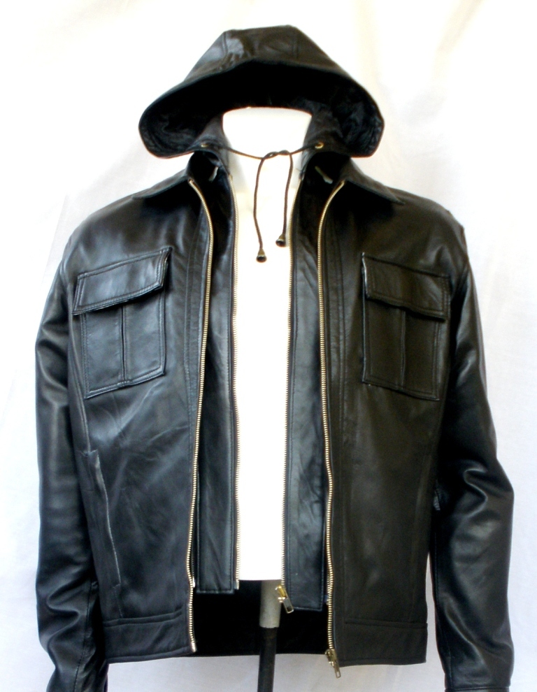 Men's Remove able Hood Bomber Leather Jacket Style M34 Outerwear