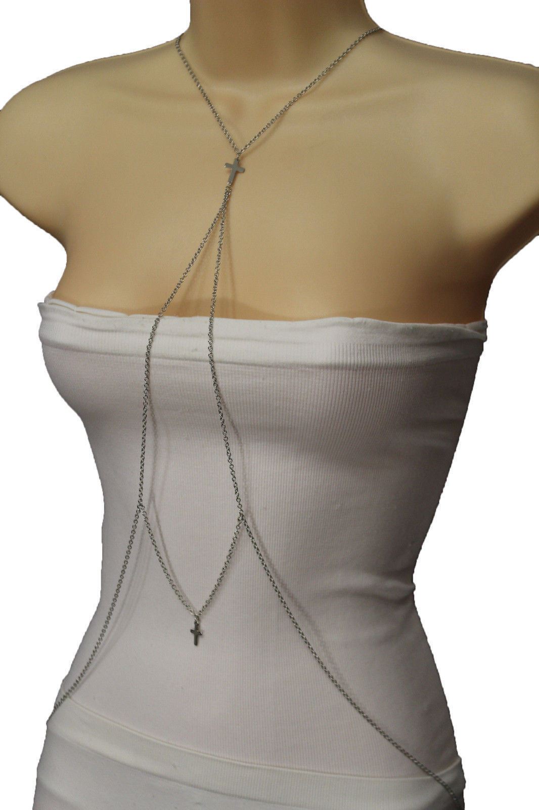 Women Silver Metal Body Chains Necklace Jewelry Harness Strand 2