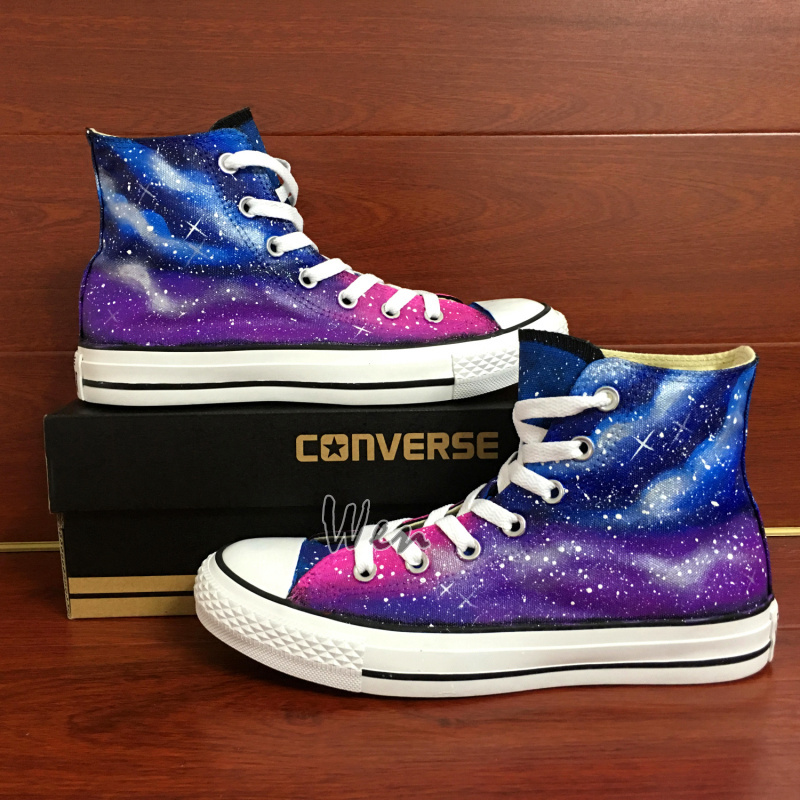 High Top Galaxy Converse All Star Hand Painted Canvas Shoes Men Women ...